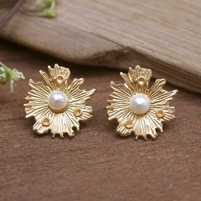 Alternate image for Whimsical Mushroom-Inspired Cultured Pearl Button Earrings Pearly Nature