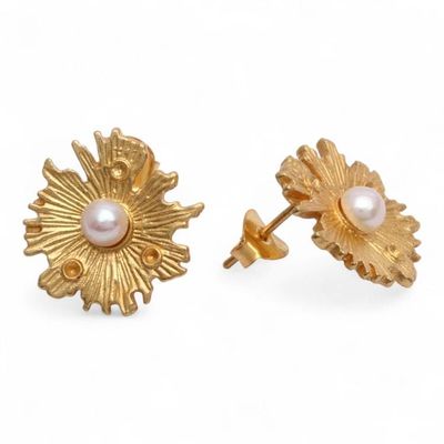 Alternate image for Whimsical Mushroom-Inspired Cultured Pearl Button Earrings Pearly Nature