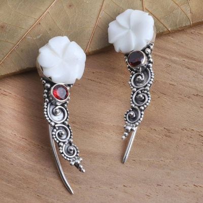 Primary image for Sterling Silver and Garnet Climber Earrings White Jepun