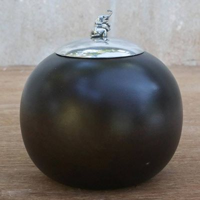 Alternate image for Handmade Thai Raintree Wood Elephant Decorative Jar Baby Elephant