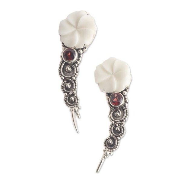 Alternate image for Sterling Silver and Garnet Climber Earrings White Jepun
