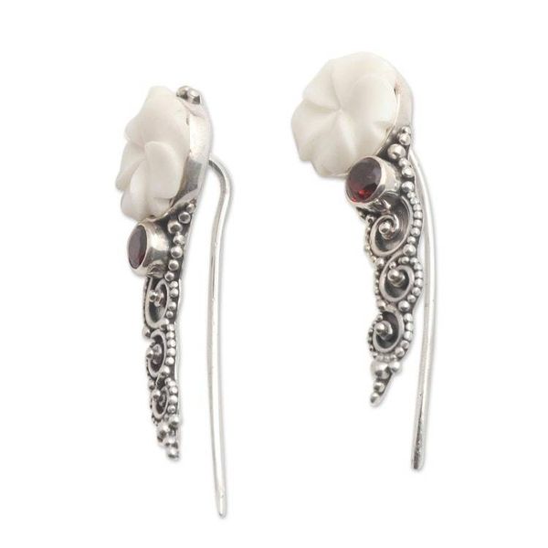 Alternate image for Sterling Silver and Garnet Climber Earrings White Jepun