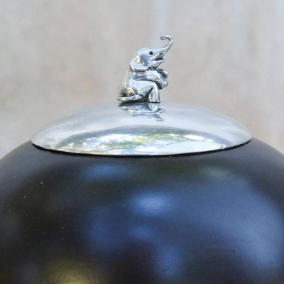 Alternate image for Handmade Thai Raintree Wood Elephant Decorative Jar Baby Elephant
