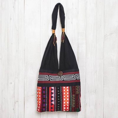 Primary image for Thai Multicolored Cotton Shoulder Bag with Geometric Motif Ideal Thai