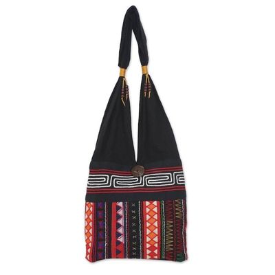 Alternate image for Thai Multicolored Cotton Shoulder Bag with Geometric Motif Ideal Thai