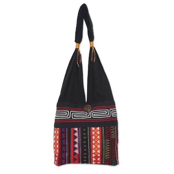 Alternate image for Thai Multicolored Cotton Shoulder Bag with Geometric Motif Ideal Thai