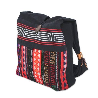 Alternate image for Thai Multicolored Cotton Shoulder Bag with Geometric Motif Ideal Thai