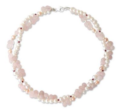 Alternate image for Pearl and rose quartz choker Pink