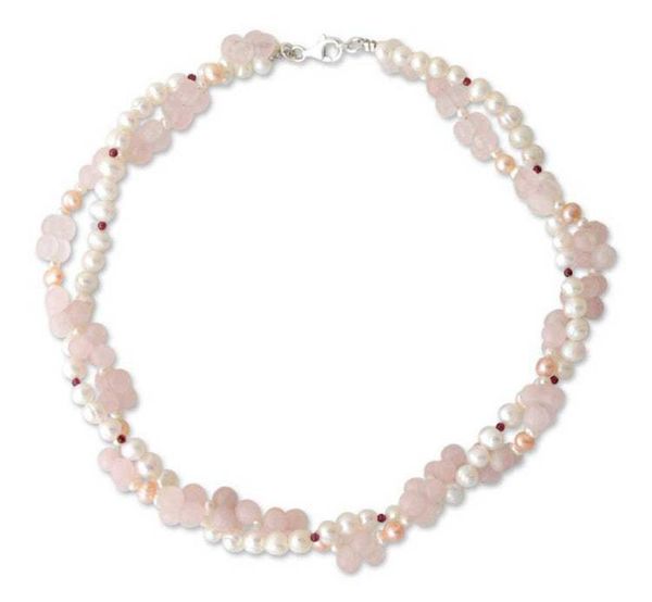 Alternate image for Pearl and rose quartz choker Pink