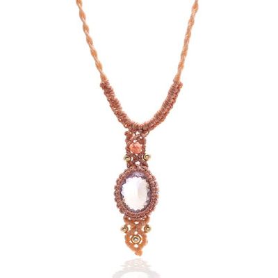 Alternate image for Amethyst Quartz Macrame Pendant Necklace with Brass Beads Boho Style