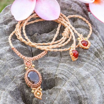Alternate image for Amethyst Quartz Macrame Pendant Necklace with Brass Beads Boho Style