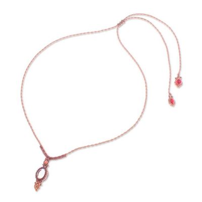 Alternate image for Amethyst Quartz Macrame Pendant Necklace with Brass Beads Boho Style