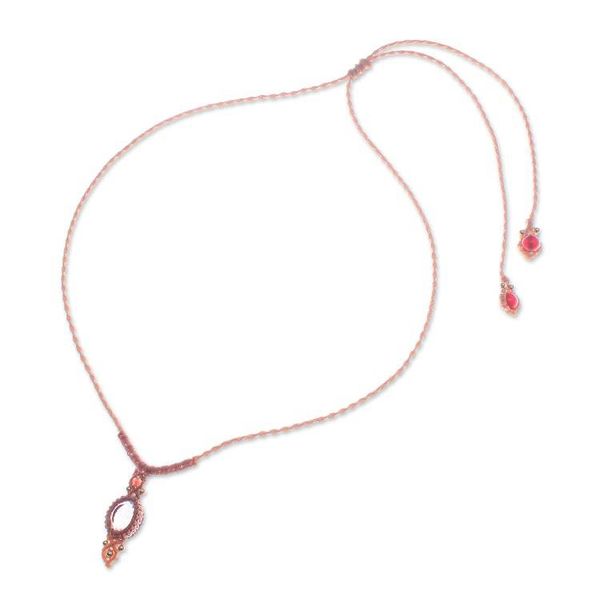 Alternate image for Amethyst Quartz Macrame Pendant Necklace with Brass Beads Boho Style