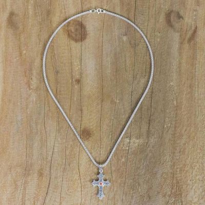 Alternate image for Sterling Silver Cross Pendant Necklace from Thailand Gothic Faith