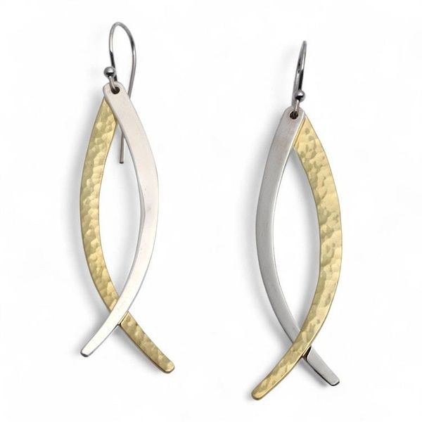 Alternate image for Modern Textured Gold-Plated Brass and Silver Dangle Earrings Divergent Roads