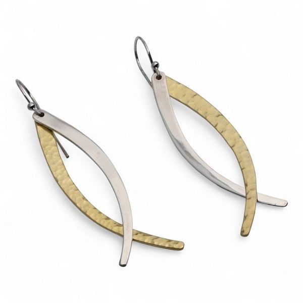 Alternate image for Modern Textured Gold-Plated Brass and Silver Dangle Earrings Divergent Roads