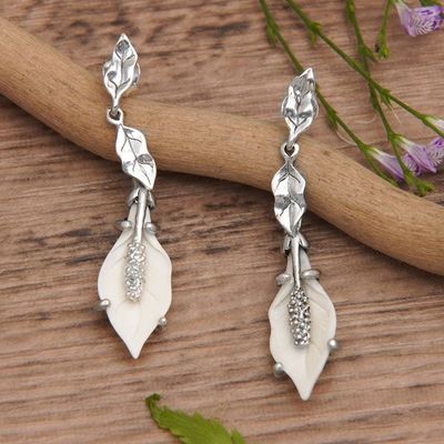 Primary image for Polished Lily-Themed Sterling Silver Dangle Earrings Lily of Peace