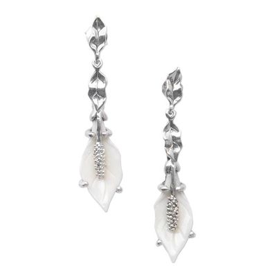 Alternate image for Polished Lily-Themed Sterling Silver Dangle Earrings Lily of Peace