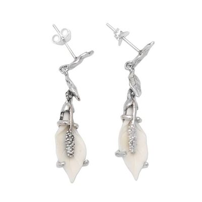 Alternate image for Polished Lily-Themed Sterling Silver Dangle Earrings Lily of Peace