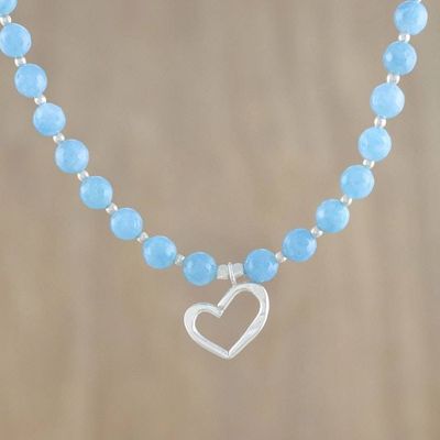 Alternate image for Blue Quartz and Karen Silver Heart Necklace from Thailand Beads of Love