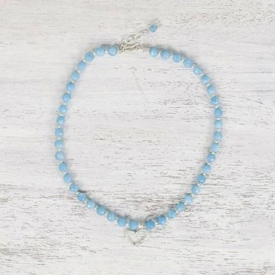 Alternate image for Blue Quartz and Karen Silver Heart Necklace from Thailand Beads of Love