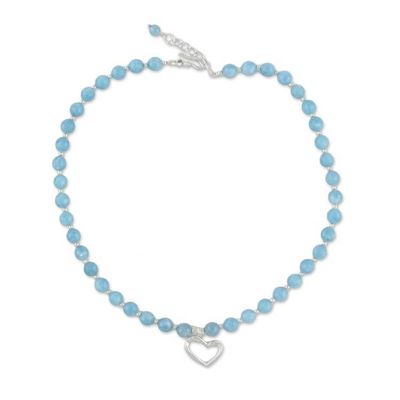 Alternate image for Blue Quartz and Karen Silver Heart Necklace from Thailand Beads of Love