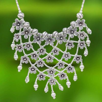 Primary image for Stunning Floral 950 Silver Collar Necklace Floral Net