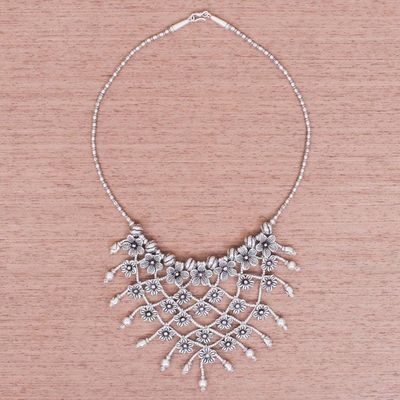 Alternate image for Stunning Floral 950 Silver Collar Necklace Floral Net