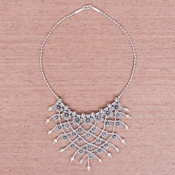 Alternate image for Stunning Floral 950 Silver Collar Necklace Floral Net