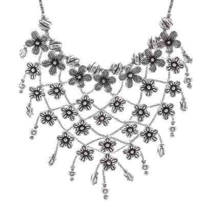 Alternate image for Stunning Floral 950 Silver Collar Necklace Floral Net