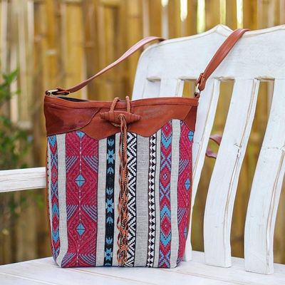 Primary image for Patchwork Cotton Blend Sling Bag from Thailand Joyful Journey in Red