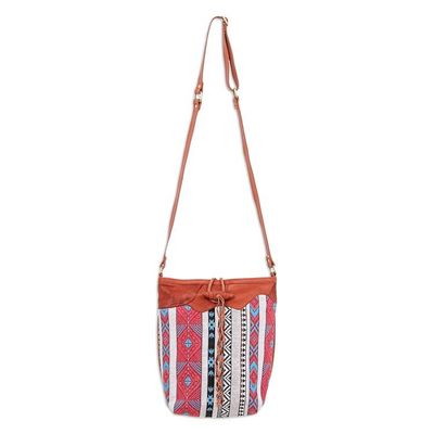 Alternate image for Patchwork Cotton Blend Sling Bag from Thailand Joyful Journey in Red