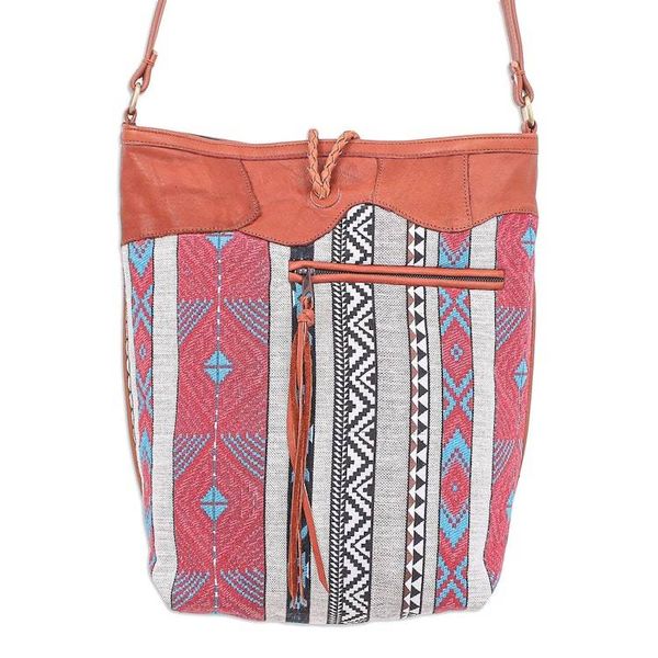 Alternate image for Patchwork Cotton Blend Sling Bag from Thailand Joyful Journey in Red