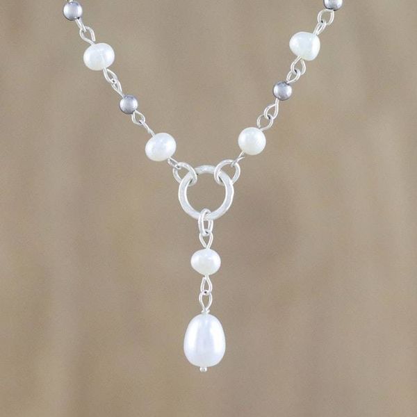 Alternate image for Cultured Pearl Station Pendant Necklace from Thailand Perfect Glow