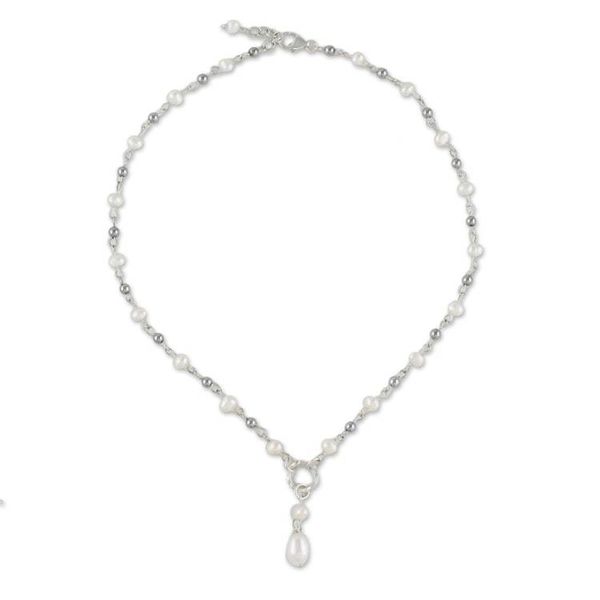 Alternate image for Cultured Pearl Station Pendant Necklace from Thailand Perfect Glow