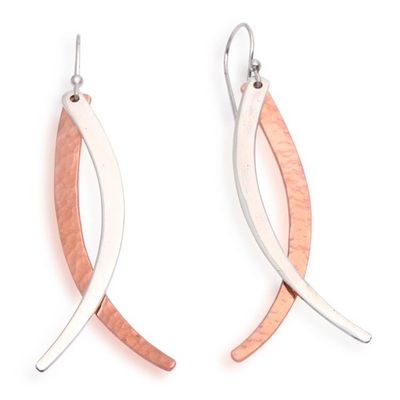 Primary image for Textured Rose Gold-Plated Copper and Silver Dangle Earrings Divergent Ways