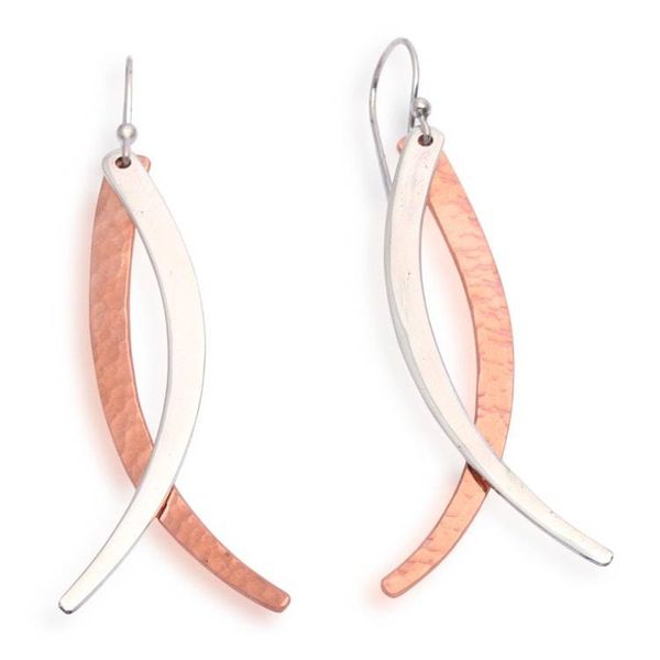 Alternate image for Textured Rose Gold-Plated Copper and Silver Dangle Earrings Divergent Ways