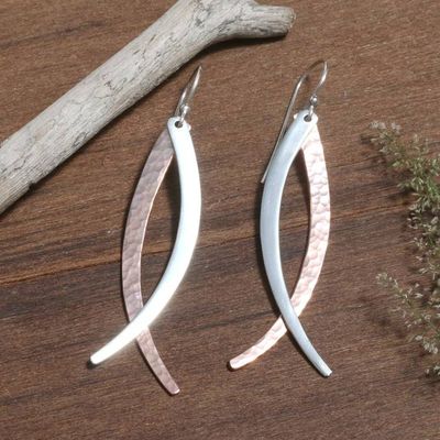Alternate image for Textured Rose Gold-Plated Copper and Silver Dangle Earrings Divergent Ways