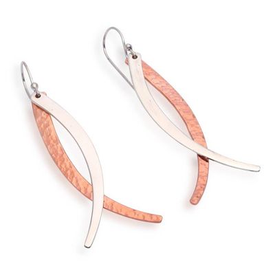 Alternate image for Textured Rose Gold-Plated Copper and Silver Dangle Earrings Divergent Ways