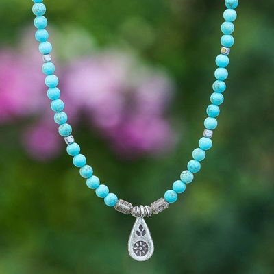 Alternate image for Hill Tribe Karen Silver and Hematite Pendant Necklace Silver Ocean