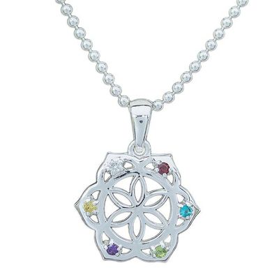 Alternate image for Multi-Gemstone Silver Chakra Floral Pendant Necklace Rainbow Flora