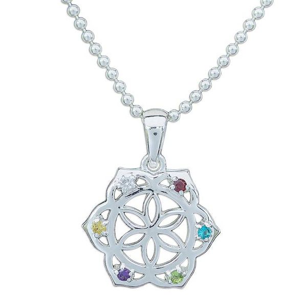 Alternate image for Multi-Gemstone Silver Chakra Floral Pendant Necklace Rainbow Flora