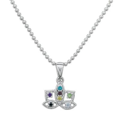 Alternate image for Multi-Gemstone Sterling Silver Lotus Flower Pendant Necklace Rainbow Lotus Flower