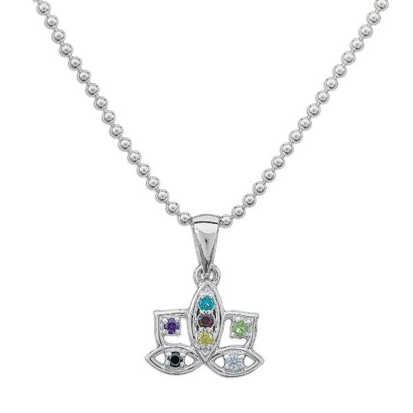 Alternate image for Multi-Gemstone Sterling Silver Lotus Flower Pendant Necklace Rainbow Lotus Flower
