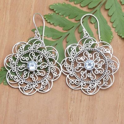 Primary image for Floral and Sun-Inspired Blue Topaz Filigree Dangle Earrings Loyal Sunset