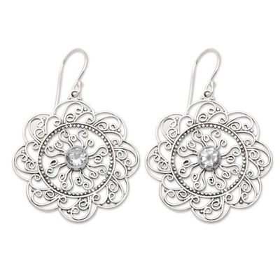 Alternate image for Floral and Sun-Inspired Blue Topaz Filigree Dangle Earrings Loyal Sunset