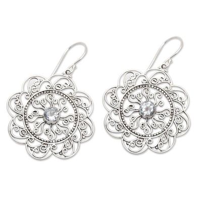 Alternate image for Floral and Sun-Inspired Blue Topaz Filigree Dangle Earrings Loyal Sunset
