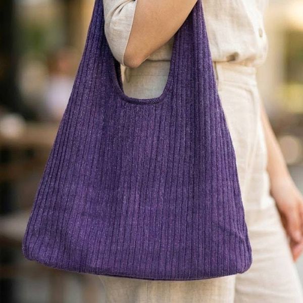 Alternate image for Pintucked 100 Cotton Shoulder Bag in Blue-Violet Purple Thai Texture in Purple