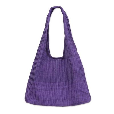 Alternate image for Pintucked 100 Cotton Shoulder Bag in Blue-Violet Purple Thai Texture in Purple