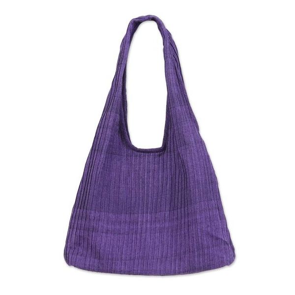 Alternate image for Pintucked 100 Cotton Shoulder Bag in Blue-Violet Purple Thai Texture in Purple